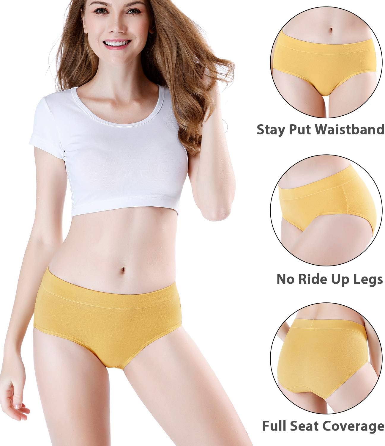 wirarpa Women's Underwear Cotton Mid Waisted Ladies Panties Full Coverage Briefs 4 Pack (Regular & Plus Size) - Image 4