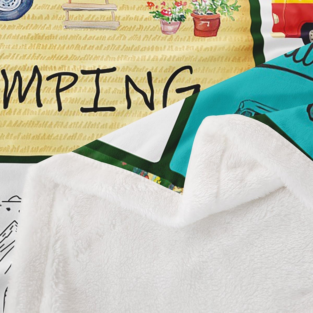 Erosebridal Happy Camping Sherpa Blanket Throw 50"X60" Camper Throw Blanket Travel Camping Car Warm Soft Cozy Fleece Blanket for Kids Boys Teens,Mountain Desert Fuzzy Blanket for Bed Couch Colorful
