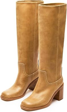 heelchic Knee High Boots for Women Campus Banana Square Toe Chunky Block Heel Tall Boots Long Riding Boots