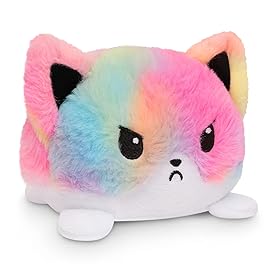 TeeTurtle - The Original Reversible Fox Plushie - Rainbow Tie-Dye - Cute Sensory Fidget Stuffed Animals That Show Your Mood
