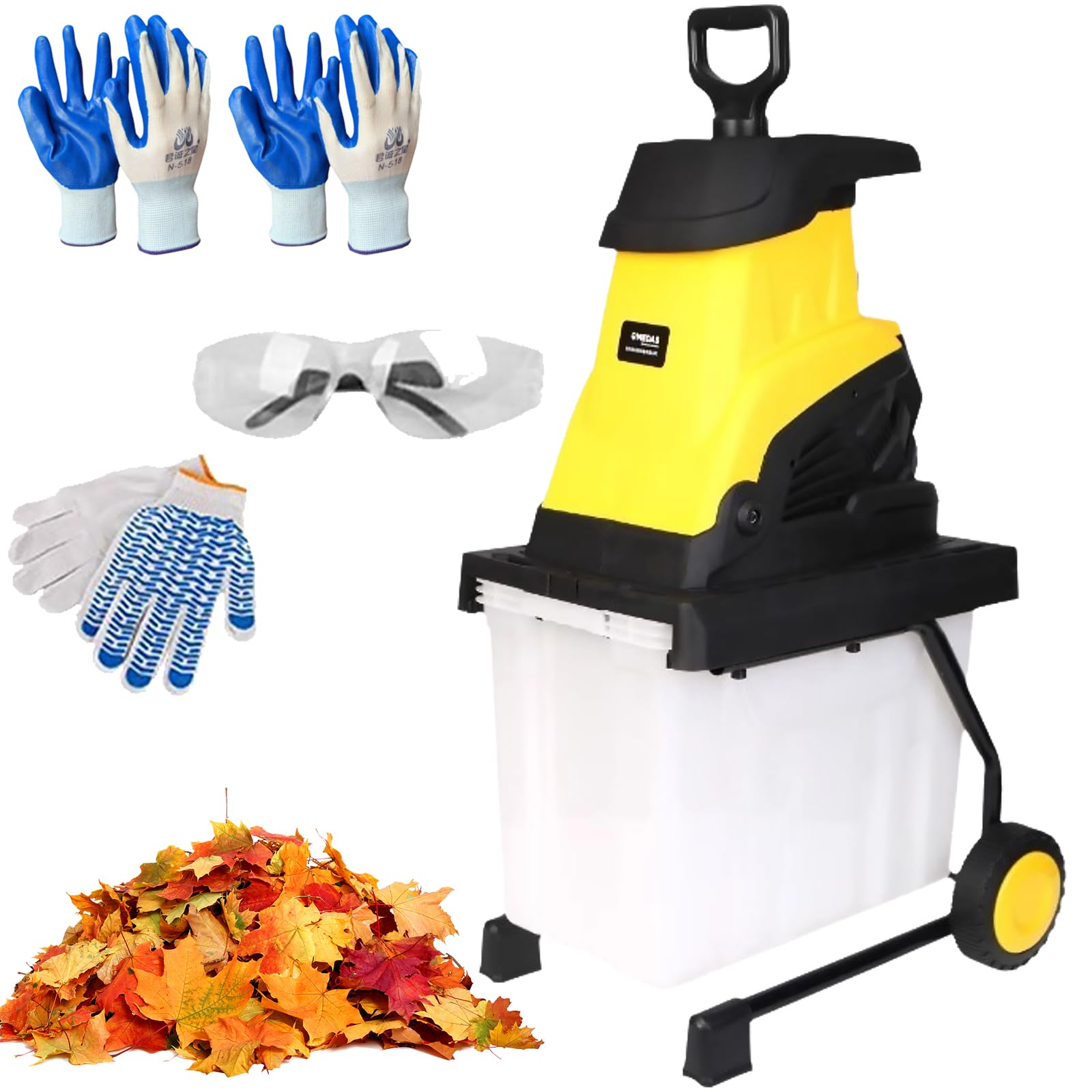 Trituradora De Jardín Eléctrica 2500W, Astilladora De Madera Con Capacidad De Corte 45mm, Caja De Recogida 45L, Trituradora De Ramas Para Residuos Verdes & Compostaje