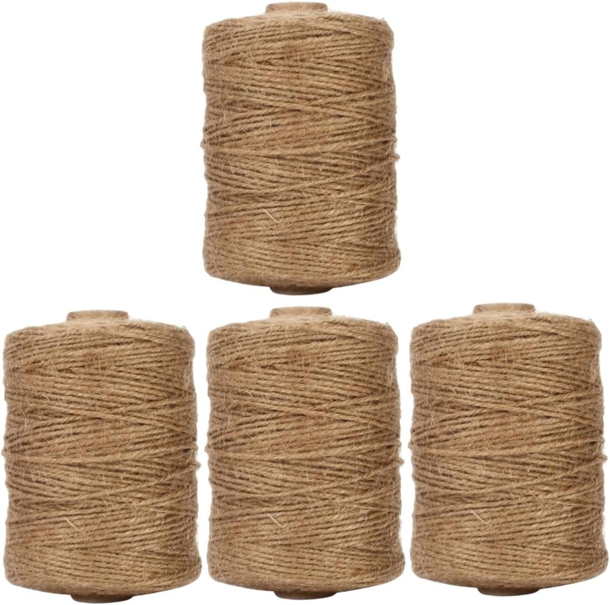 DOITOOL 4rolls Natural Jute Twine Garden Twine String for Crafts Wrapping Wedding Decor and Projects Jute Rope for Bouquets Scrapbooks and Festive Decorations