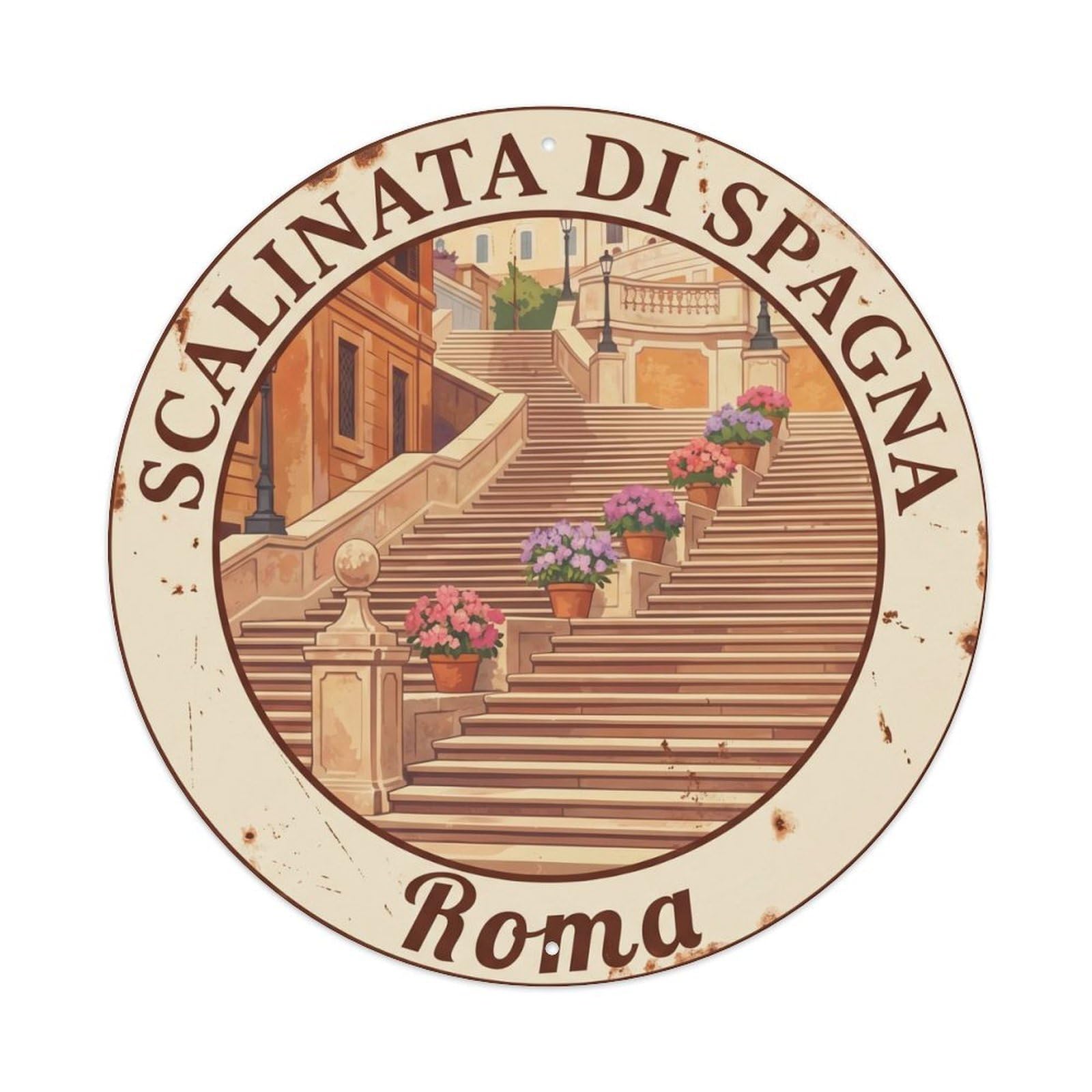 Vintage Travel Spanish Steps Rome Metal Tin Sign Plaque