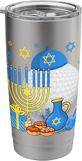 Funny Jewish Golf Ball Menorah Happy Hanukkah Chanukah Kids Stainless Steel Insulated Tumbler