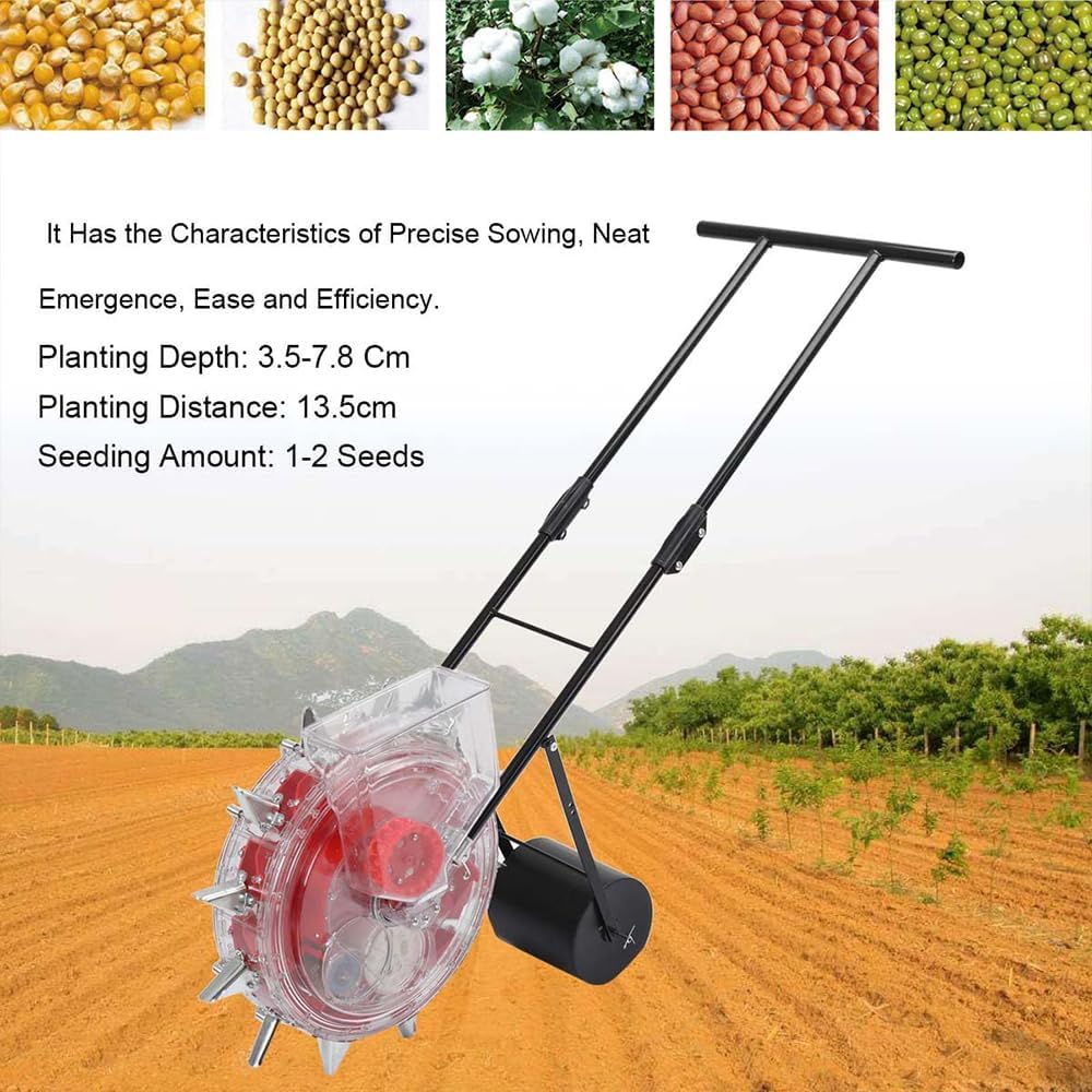 Precision Garden Semoir avec boîte de rangement de graines – Semoir manuel pour engrais de maïs et de soja – Épandeur pour pelouse et jardin – Outil de plantation facile