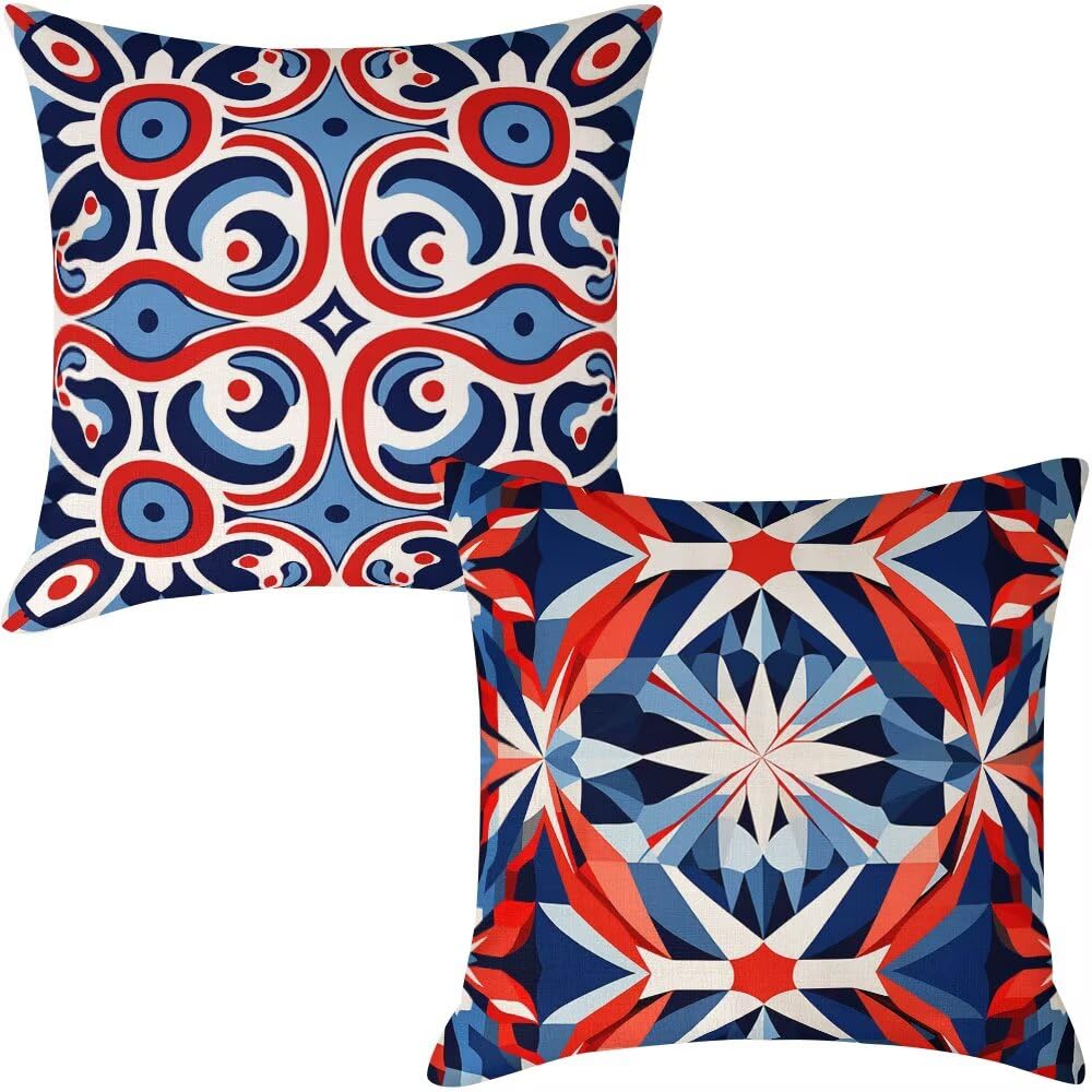 Federe Cuscini da Esterno Impermeabili 65x65 Blu e Arancione Copri Cuscini per Divano Moderno Federa Cuscino Autunno Decorativi Copricuscini per Divano Giardino Patio Soggiorno Set di 2 (IU371)