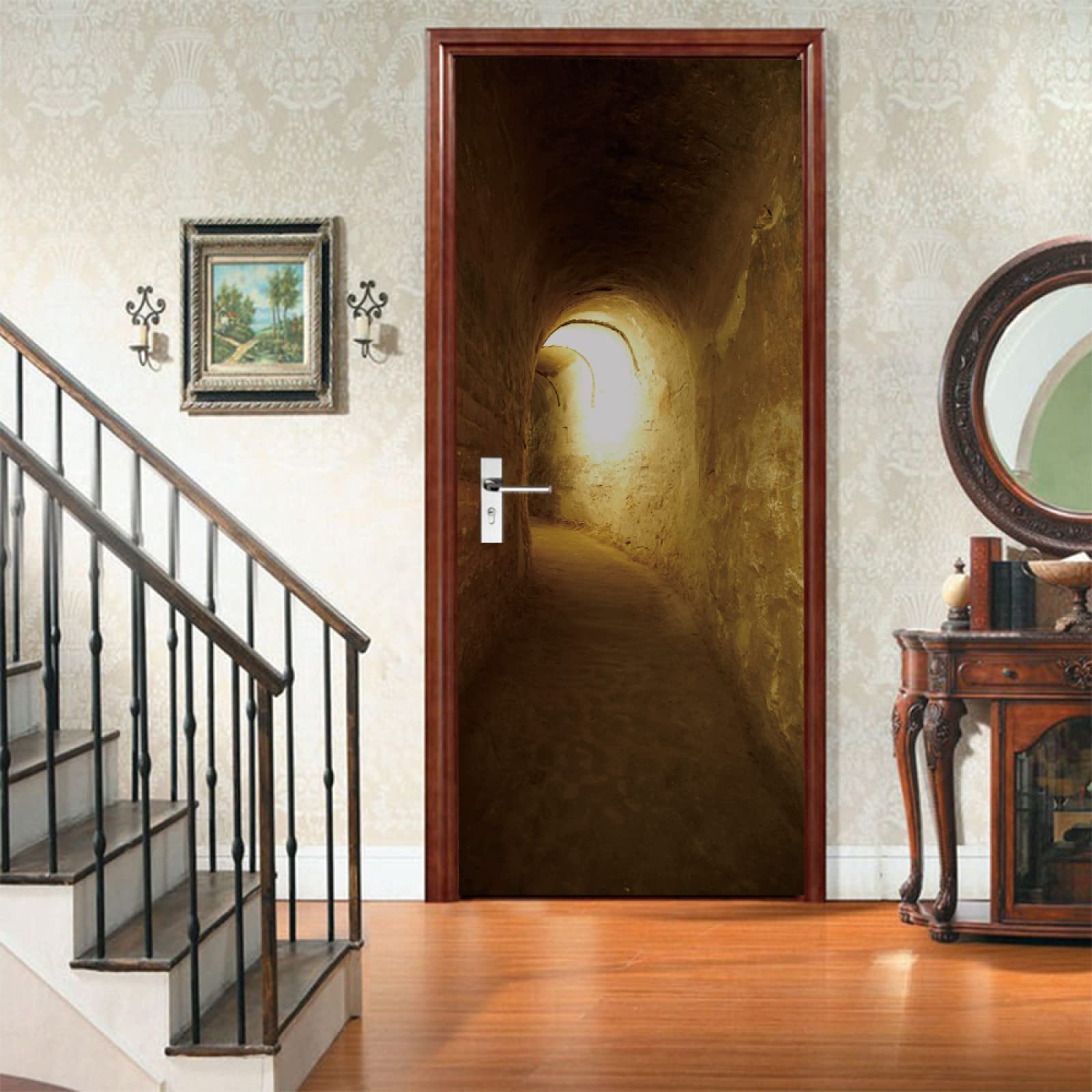 3D Papier Peint Porte Trompe L'oeil Sticker Poster Porte Trompe L'oeil Intérieure Muraux PVC Pour Décoration Mur Salon Cuisine Chambre Salle De Bain 83x204 Cm Vue Sur Les Cascades