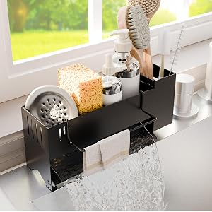Sponge Holder for Kitchen Sink Space-Saving Sink Caddy with Brush Holder Kitchen Countertop Organizers and Storage Essentials Rustproof