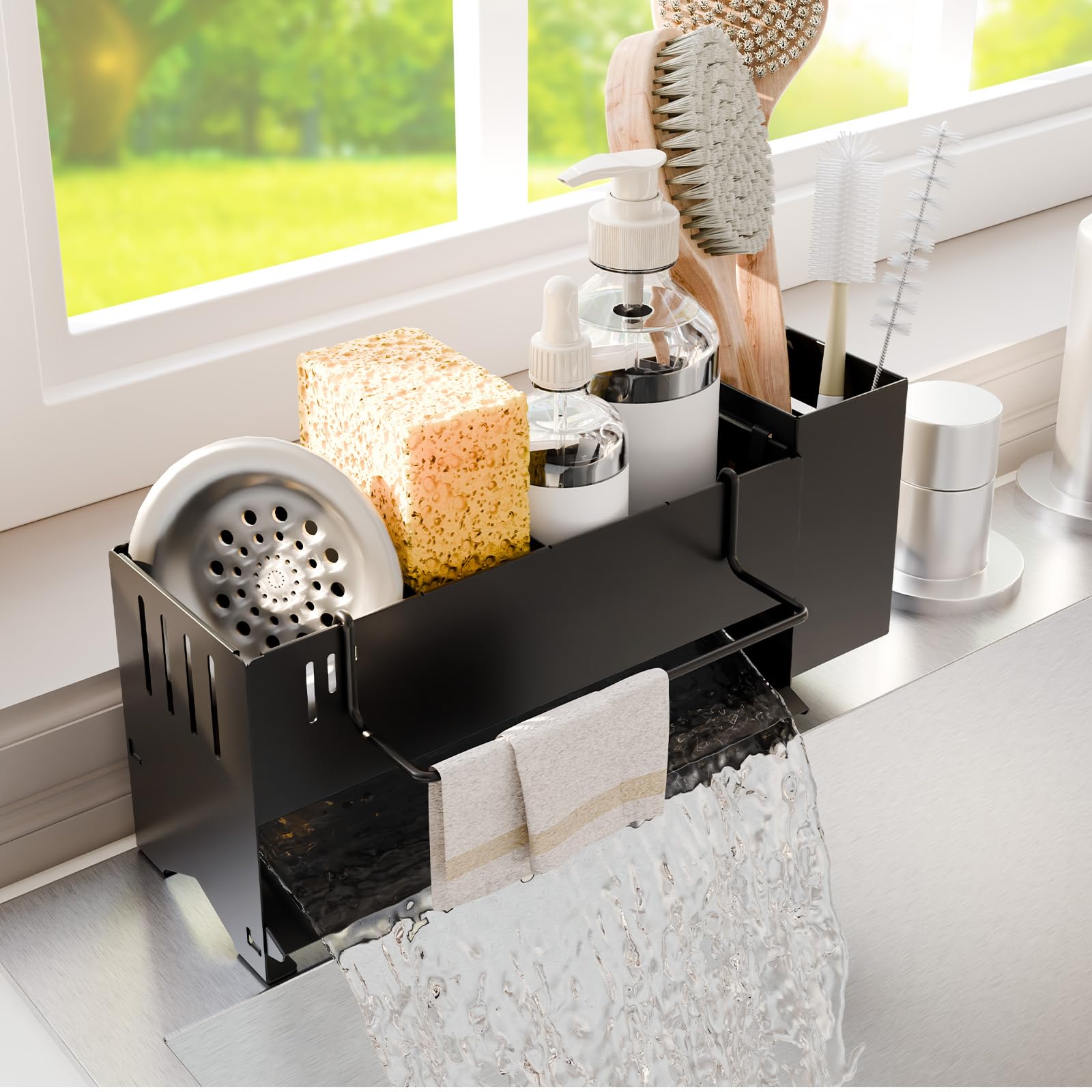 Photo 1 of [SIMILAR ITEM] Azevix Kitchen Sink Caddy Organizer, Sponge Holder for Kitchen Sink with Upgraded Extra-Wide Drain Board, Efficient Drainage, Stainless Steel with Rust-Resistant Coating