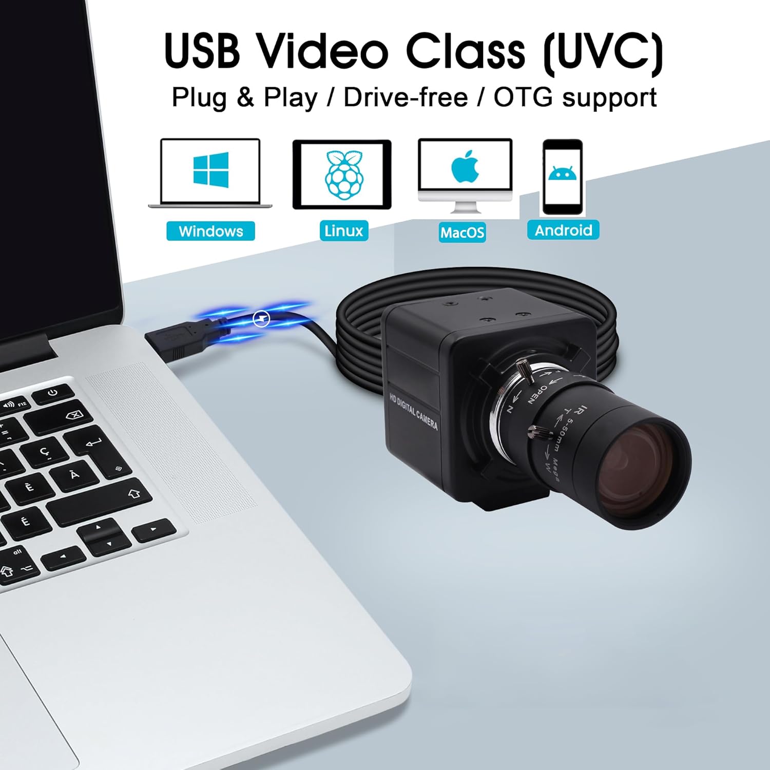 SVPRO 4K Ultra HD Webcam USB Digital Industrial Camera with CS Mount 5-50mm Telephoto Zoom Manual Lens UVC Free Drive,10X Optical Zoom Video Camera with Sony IMX317 Sensor