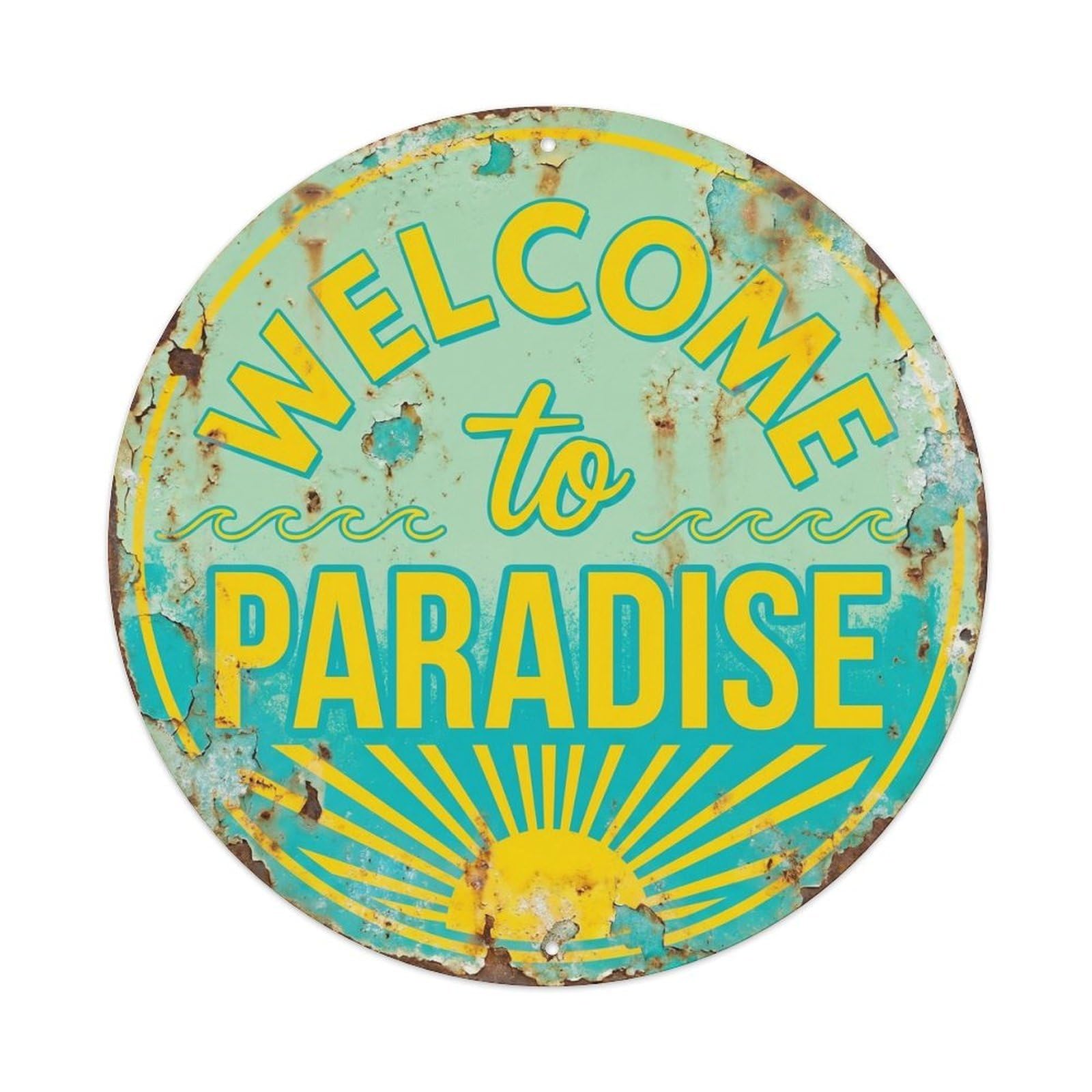 Yrnq Vintage Style Welcome Paradise Vintage Metal Tin Sign Plaque Wall Decor For Cafe, Club, Garden Round Metal Poster 8X8inch