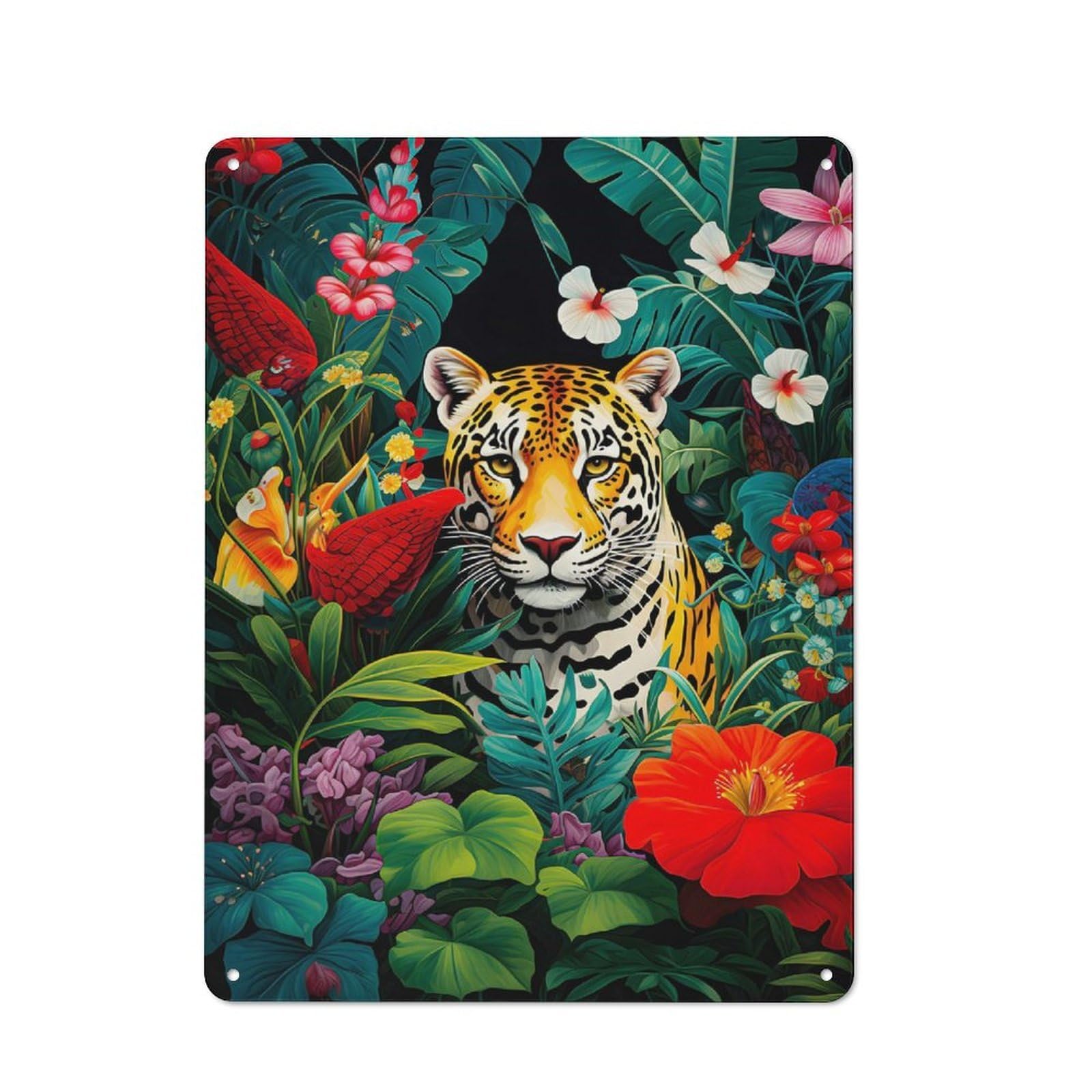 Junmoney Jaguar Jungle Painting Retro-Style Metal Wall Sign 40X30cm For Home Bar Wall, For Home Interiors, Feature Walls And Decorative Displays