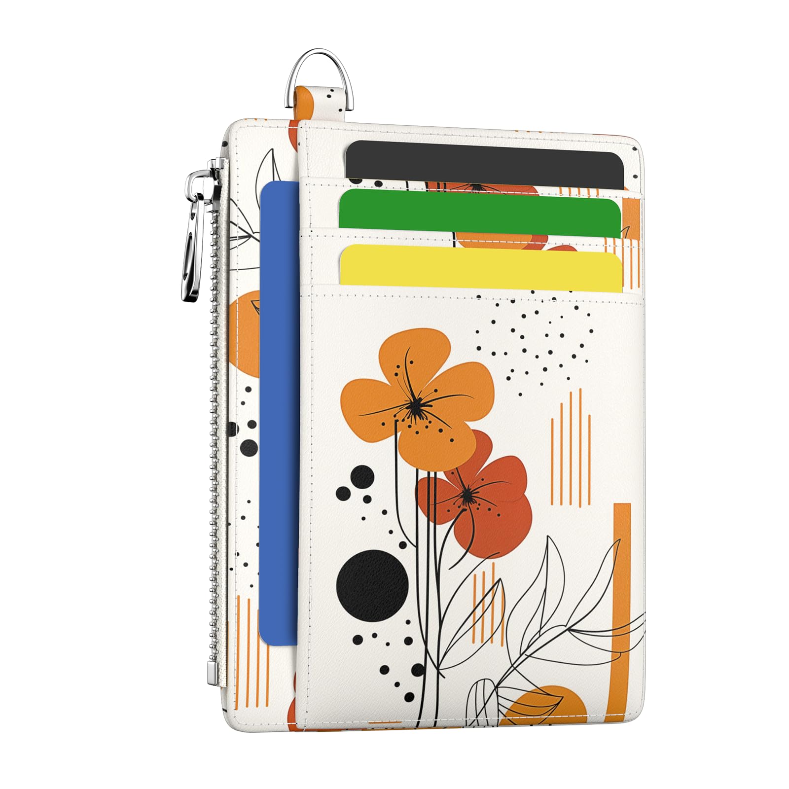 Hancynir Slim Wallet Women Credit Card Holder Abstract Boho Flower RFID Small Mini Card Case Front Pocket PU Leather Thin Travel Zipper Coin Cash ID