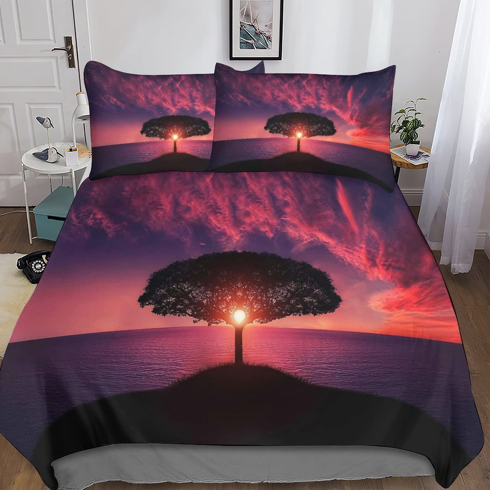 Parure de lit King 220x240cm motif scenic patterns fermeture éclair microfibre