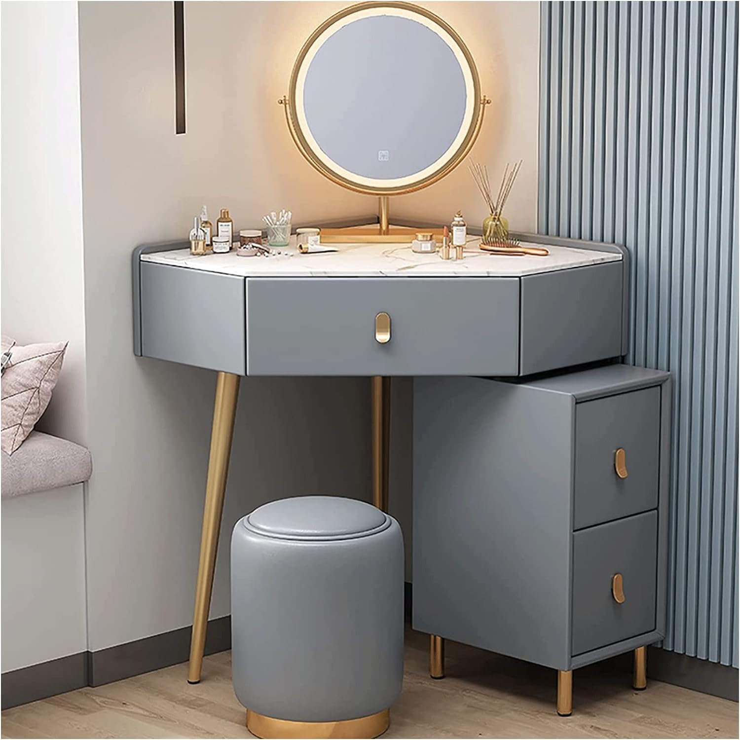 Amazon.com: Rieort Vanity Desk Corner Design Makeup Vanity Set