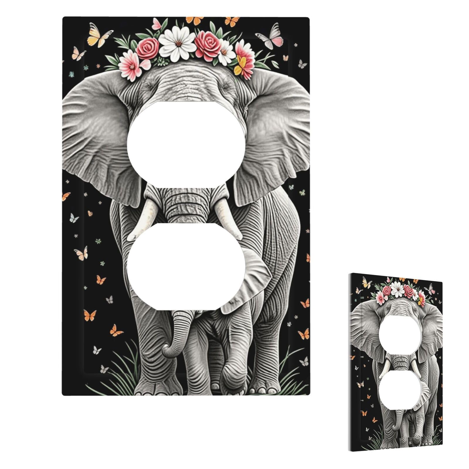 Cute Elephant Wall Plate Cover Modern Decorative 1 Gang Light Switch Cover Unbreakable Receptacle Outlet Covers For Living Room Bedroom Home Decor Duplex