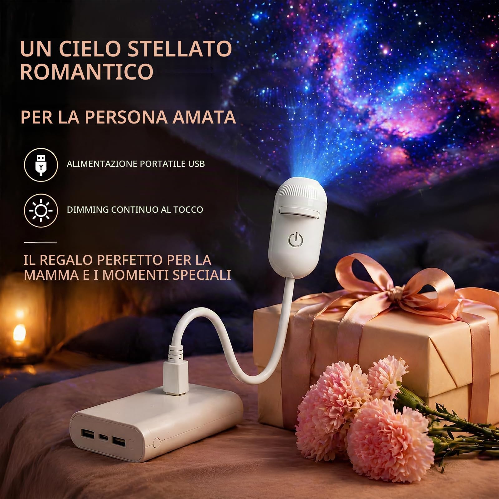 Hd Smart Dynamic 5d Holographic Night Light Projector,Usb Galaxy Projector with 6/12/24 Projection Films,Plug-and-Play,360° Adjustable,for Kid Adult Bedroom Ceiling Wall Room，white：24Projection Films
