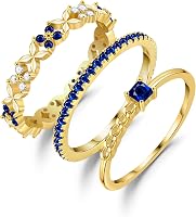 Fimewon Dainty Stackable Sapphire Eternity Rings for Women - 18K Gold Plated Non-Tarnish Stacking Set Sizes 5-10, Gifts for Mom Wife