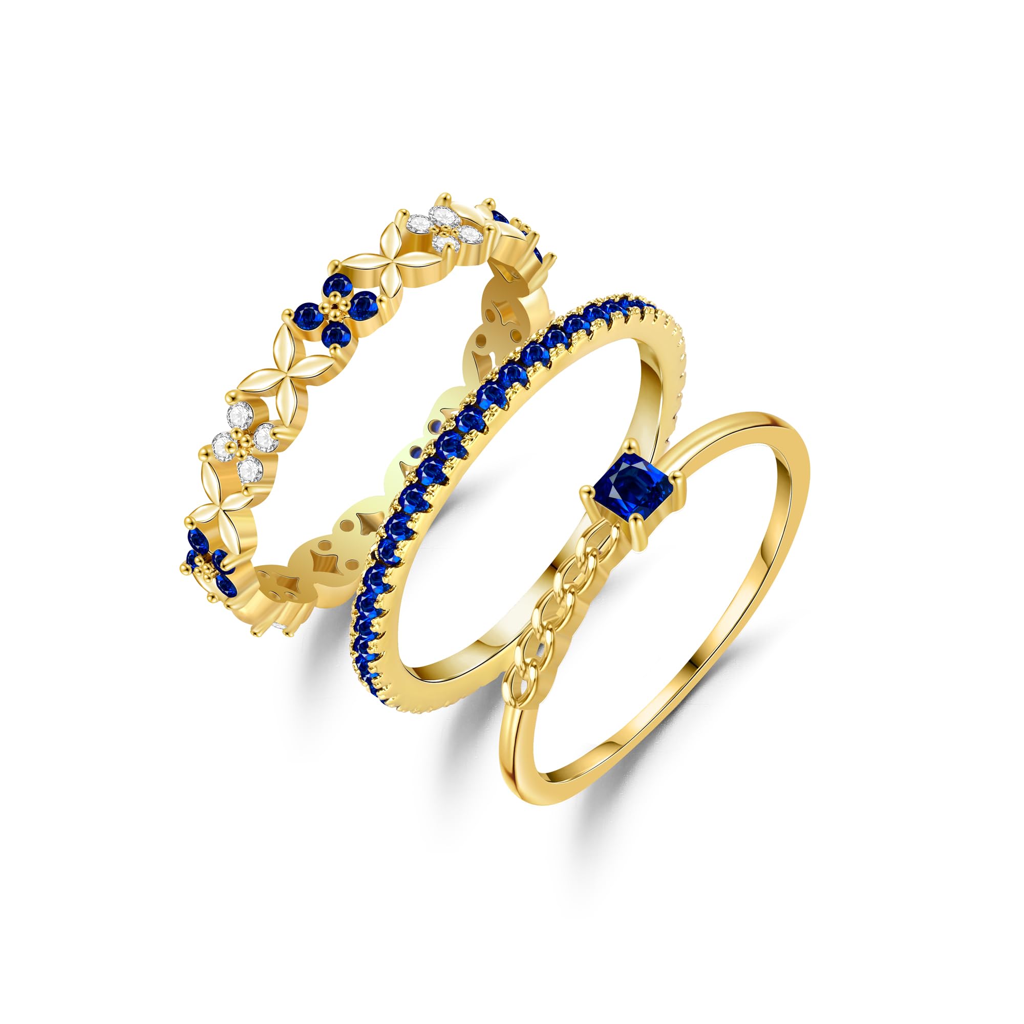 Dainty Stackable Rings for Women Sapphire Eternity Ring Set 18K Gold Plated Stacking Rings Non Tarnish Gifts for Her Mom Wife Size 5-10