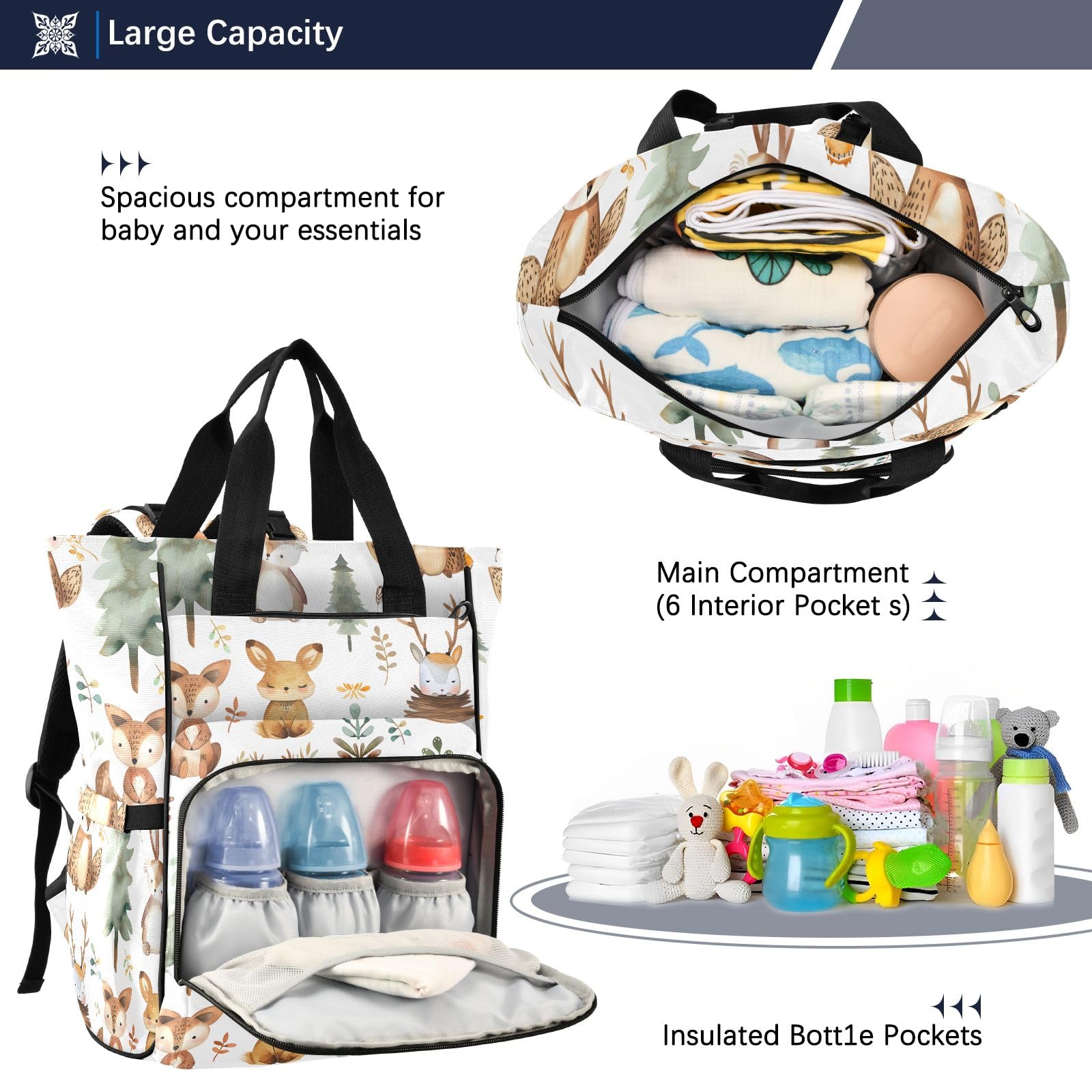 Mnsruu Watercolor Forest Baby Diaper Bag Zaino Grande Borsa Impermeabile Viaggio Pannolino Borse per Mamme e Papà