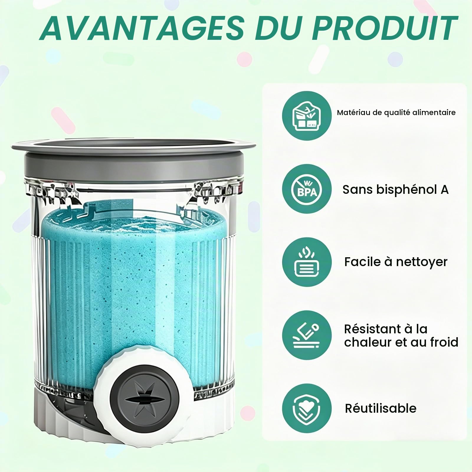 Ensemble de 4 récipients compatibles avec la machine à glace Swirl CREAMi, 480 ml, pour les modèles NC700 et NC701EU. Sans BPA, compatibles lave-vaisselle
