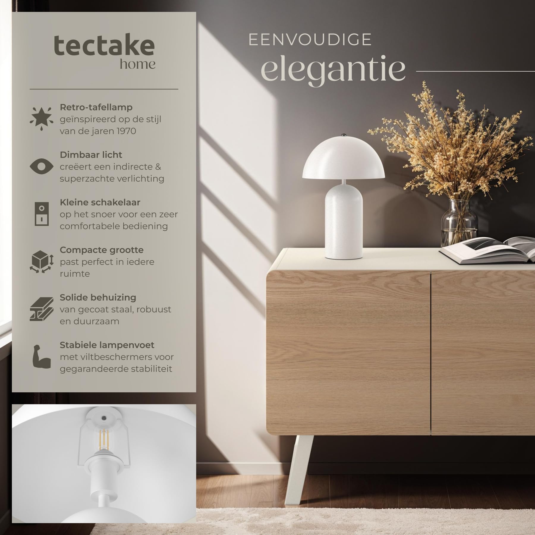 tectake® Tafellamp in paddestoeldesign - Vintage design - Leeslamp