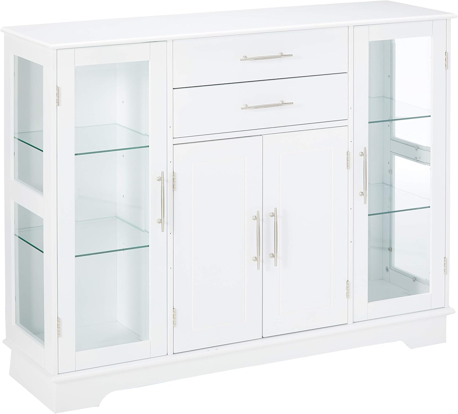 Kings Brand Furniture Kitchen Storage Cabinet Buffet with Glass Doors, White,