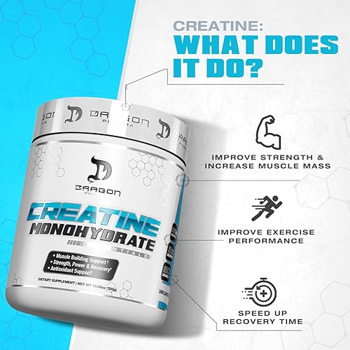 Miniatura 7 de DRAGON PHARMA Monohidrato de creatina, ayuda a la recuperación muscular, suplemento posentrenamiento, apoyo antioxidante (60 porciones, sin sabor)