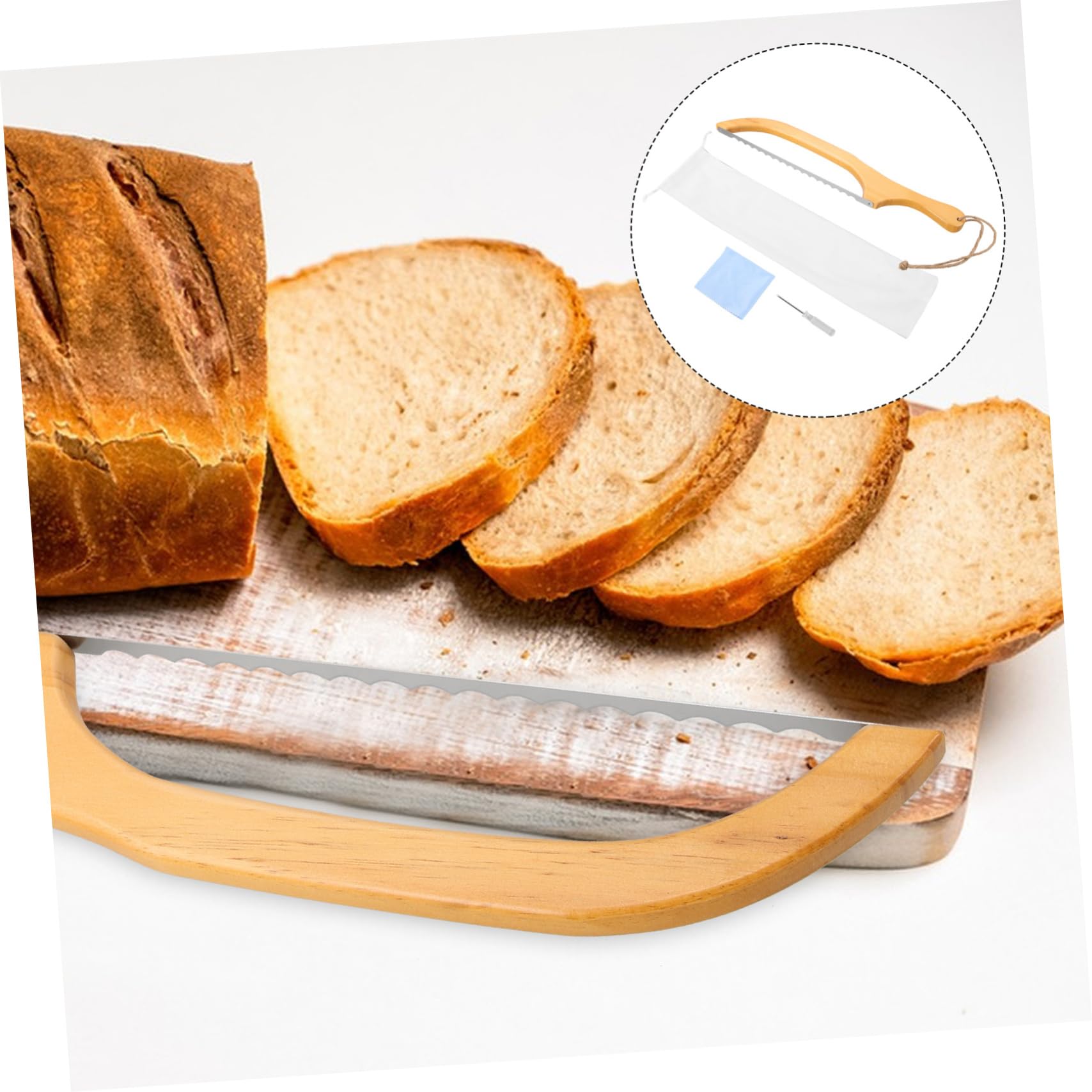 IMIKEYA 4juegos Cortadora De Pan De Acero Inoxidable y Madera Herramienta Reutilizable Para Cortar Pan y Rebanar Pasteles Para Uso Cocina y Repostería