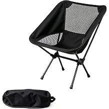 Wind Tour Aluminum Alloy Portable Folding Moon Chair, Lightweight Outdoor Chair for Hiking, Camping, Backpacking, Lawn, Beach, Fishing, Picnic, with Carry BagAluminum Alloy | Black