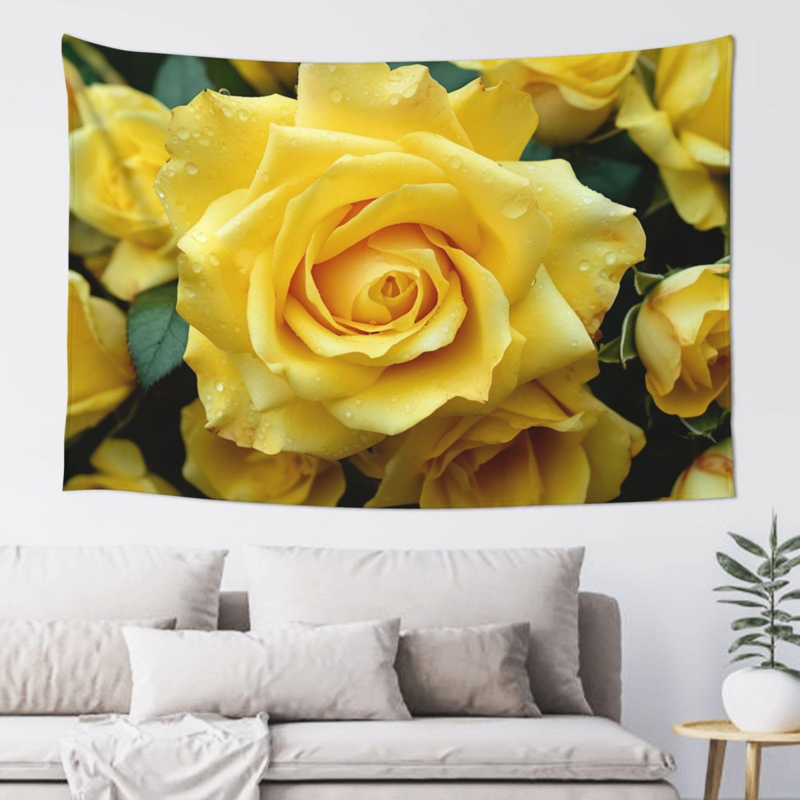 Fodpand Black Graceful Yellow Rose Flower Tapestry Dorm Decor, Wall Backdrop Aesthetic Tapestries Hanging Banner For Bedroom, Modern Wall Art Poster Blanket, Home Decor Wall Tapestry 60"X40"