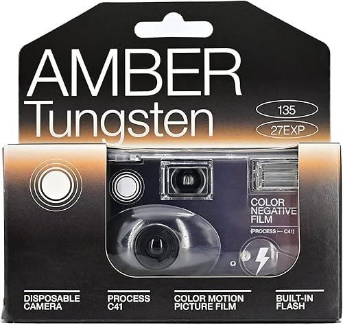 Miniatura 8 de RETO Amber Spark - Cámara de película desechable de 1.378 in 27exp, película negativa de color, sin enfoque, fácil de usar, flash integrado, de un