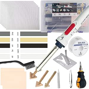 Plastic Welder, 110V/100W Plastic Welding Kit, Plastic Soldering kit for Bumper Kayak Repair-With 100 Rods,3 Tips,6 Wire Mesh,1 Volume Tin Wire,2 Sandpaper,1 Stand,1 Metal Brush,1 Screwdriver (White)