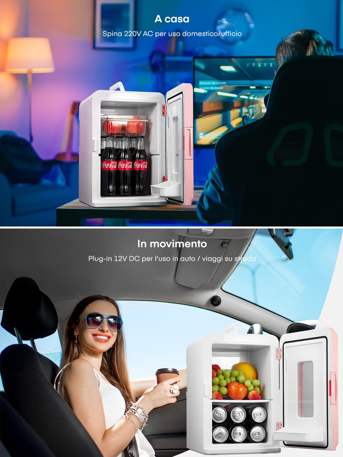NORTHCLAN Mini Frigo da 15 Litri, Piccolo Frigorifero Portatile con funzione di raffreddamento e riscaldamento, per Casa, Camera da Letto, Ufficio e Viaggio, Modalità Max ed Ec, AC/DC, Rosa