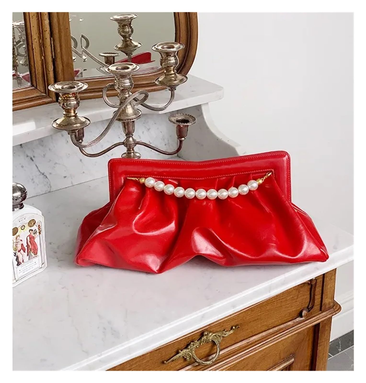 Pochette per donna Pochette da donna con pieghe, design a catena di perle, borsa da donna, borsa da banchetto in pitone, busta da sera, pochette da donna, borse a mano, bolsas Pochette Donna Elegante(