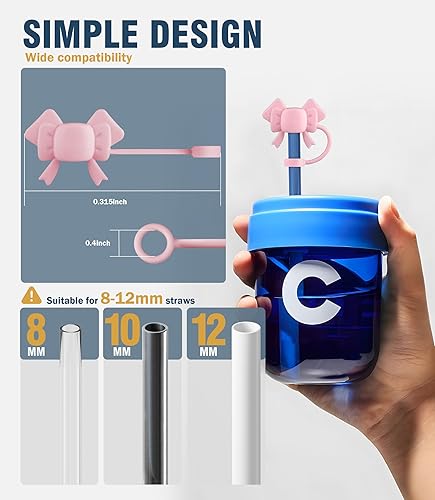 Miniatura 8 de 5 fundas de popote de silicona para vaso Stanley Yeti, tapa de popote reutilizable fácil de limpiar, a prueba de polvo, compatible con pajitas de