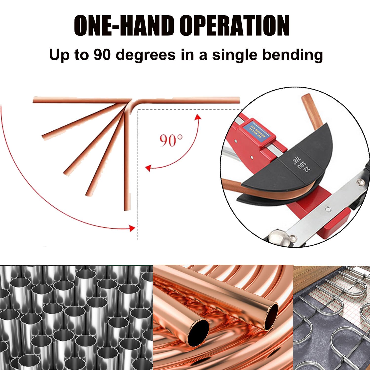 Curvatubi Manuale Ø 6-22 mm, Utensile Piegatubi Manuale Curvatubi Multistrato, Pinza Piegatrice a 0-90° per Tubi a Mano con 7 Stampi Pesanti per Tubi in Ottone, Rame, Alluminio