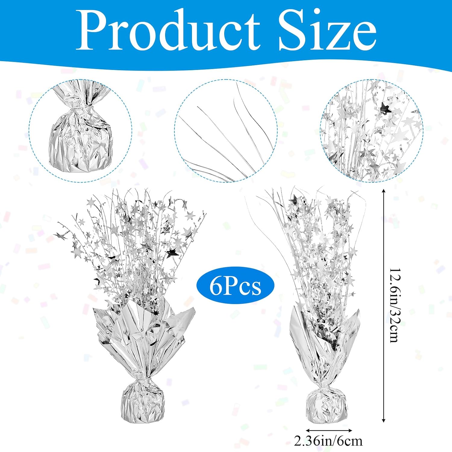 6 Pack Metallic Foil Spray Centerpiece Star for Tables Decoration Burst Table Centerpieces for Birthday Wedding Anniversary Graduation Holiday Party Supplies Decor, Silver