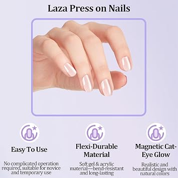 Laza 210pcs Press on Nails for Women 4 Colors Cat Eye Nails and 3 Colors Classic Solid Color Fake Nails Golden Red Love Short Square Reusable Nail Tips in 15 Sizes Long Lasting Salon Fake Nails Stick