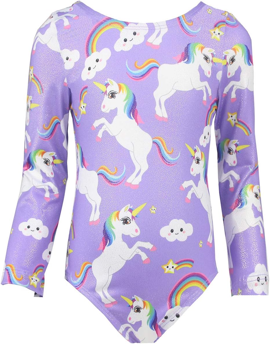 Gymnastics Leotards for Girls Sparkly Unicorn Rainbow Long Sleeve Kids Tumbling Outfit Age 2-9 Years Old