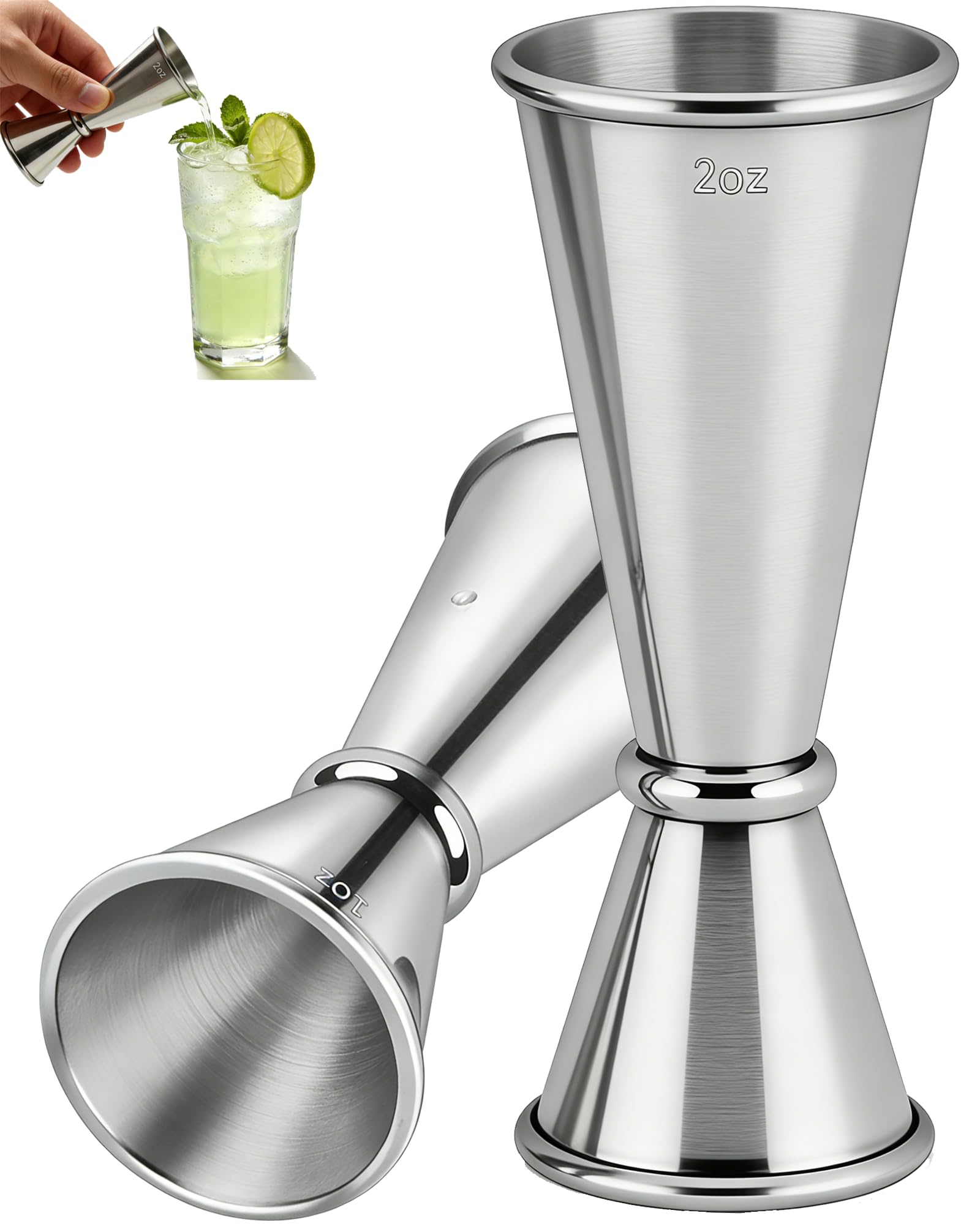 Cocktail Jigger Set 1oz/2oz, Stainless Steel Measuring Cups 2Pack
