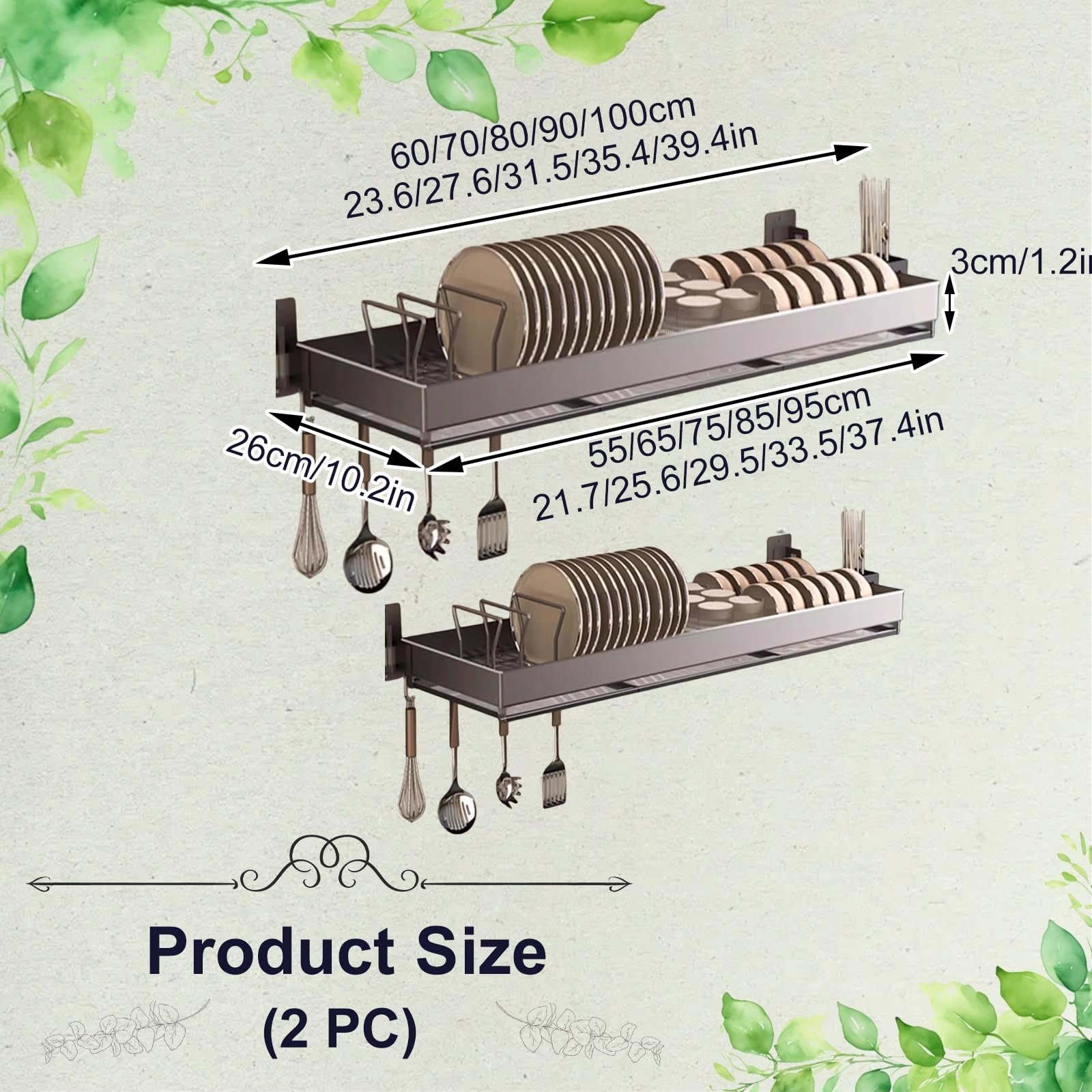 Ampio scolapiatti da posizionare sopra il lavello, salvaspazio, da fissare alla parete della cucina, versatile scaffale portaoggetti per cucina e sala da pranzo(2 pc,80cm/31.5in)