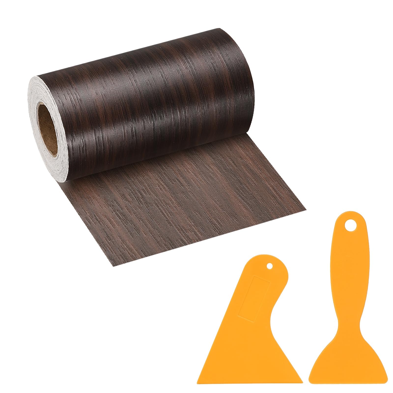 PATIKIL Wood Grain Repair Tape, 4" x 33' Self Adhesive Realistic Wood Tape with Scraper Durable Repair Patch for Furniture Floor Window Door Table DIY Home Decor, Black Walnut