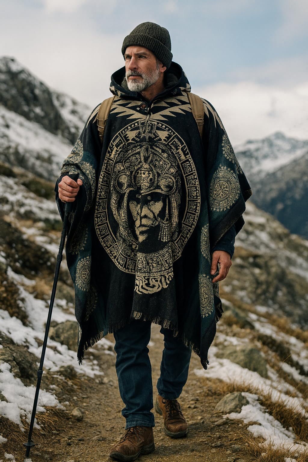 Gamboa Alpaka Wolle Poncho Herren Decke Ponchos Kapuze Cape Pancho Männer Mexikanischer Wollponcho Winter Cowboy Hippie Jacke