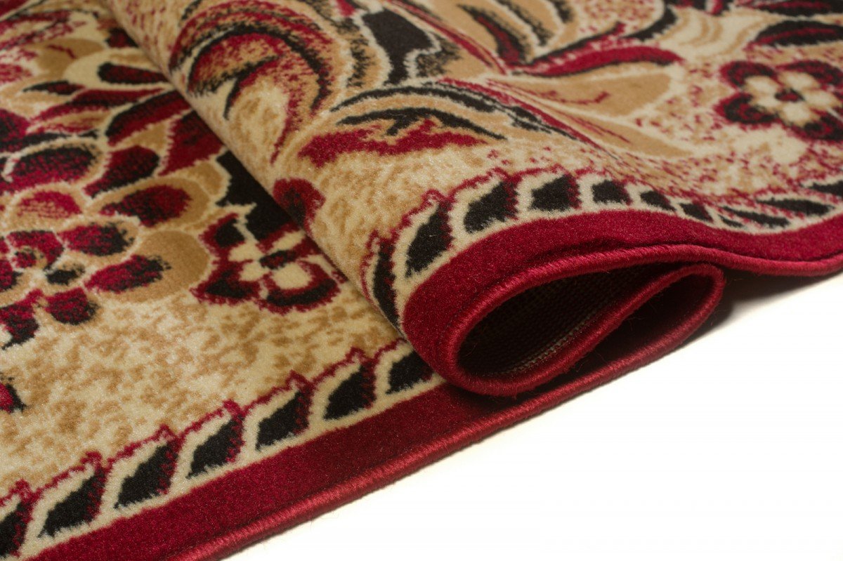 TAPISO Atlas Tapis Poils Ras Moderne Beige Rouge Floral Vitre Bordure Moucheté Tapis Salon Chambre Adulte Salle à Manger Bureau Oeko-TEX Résistant 160 x 230 cm