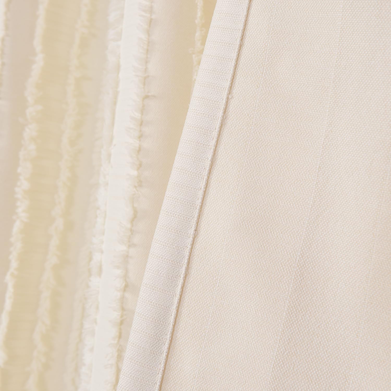 Roslynwood Bohemian Sheer Curtains Cream Curtains Linen Curtains 96 Inch Length Rod Pocket - Light-Filtering Voile Panel for Living Room, 2 Panels