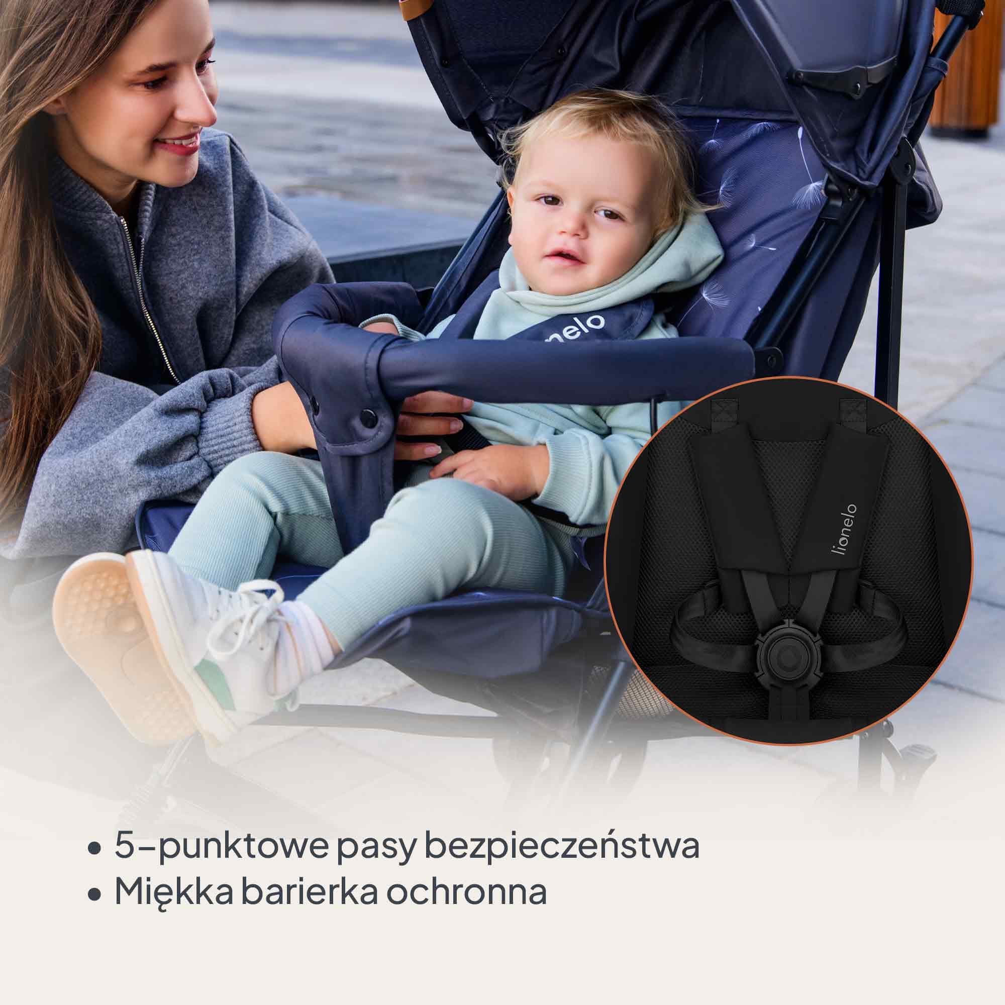 LIONELO Elia Buggy mały, składany wózek dziecięcy, do 15 kg, regulacja oparcia i podnóżka, hamulec tylnego koła, moskitiera, ogrzewacz nóg, kosz na zakupy | 6-36 miesięcy, lekkie i kompaktowe, odchylane oparcie w pozycji leżącej, 5-punktowe paski, płaszcz