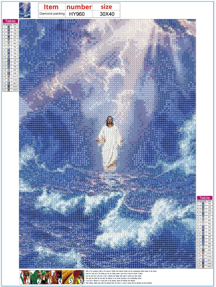 Kit de peinture diamant Jésus par numéros - Kit de peinture diamant 5D - Jésus religieux - Peinture à pois ronds - Artisanat - Décoration d'intérieur - 30 x 40 cm (JS-1