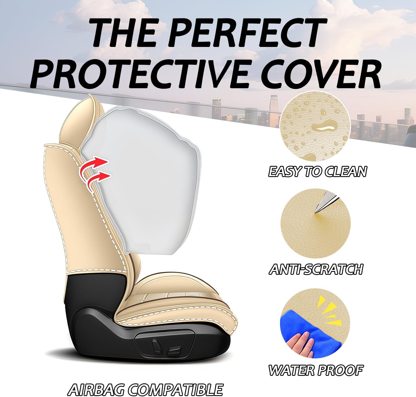 Seat Covers Fit for Honda Accord 1997-2025,5 Seat Car Seat Covers,Sports Seat Cover Nappa Leather,Wear-Resistant,Anti-Slip,Quick Installation,Full Set,Beige