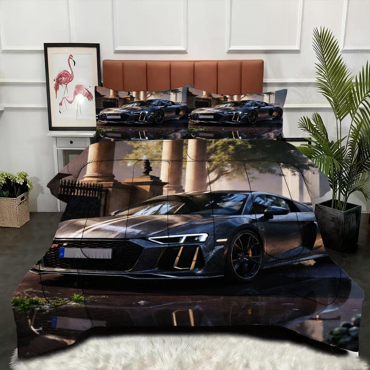 Couette Voiture de Sport 3D sans housse 200x200 : literie microfibre facile à laver pour lit double